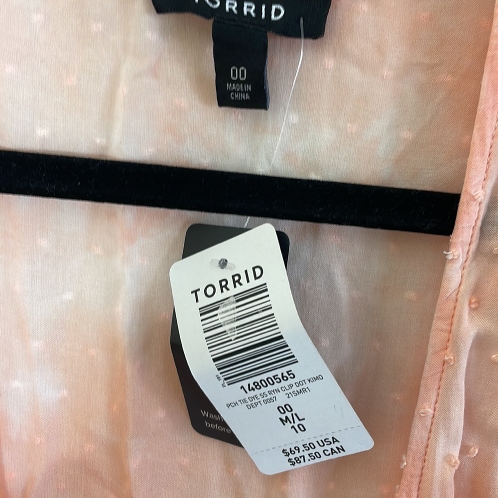 Torrid size 00 M/L PEACH TIE-DYE CLIP-DOT KIMONO - Picture 11 of 12